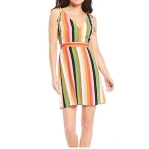 Gianni Bini Colorful Striped V-Neck Mini Dress